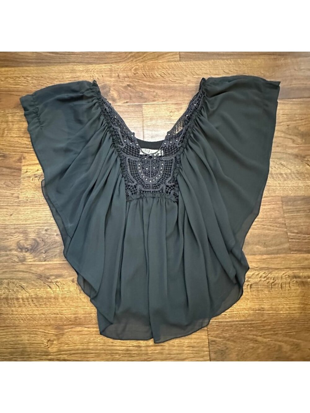 Free People chiffon flutter sleeve crochet yoke boho blouse